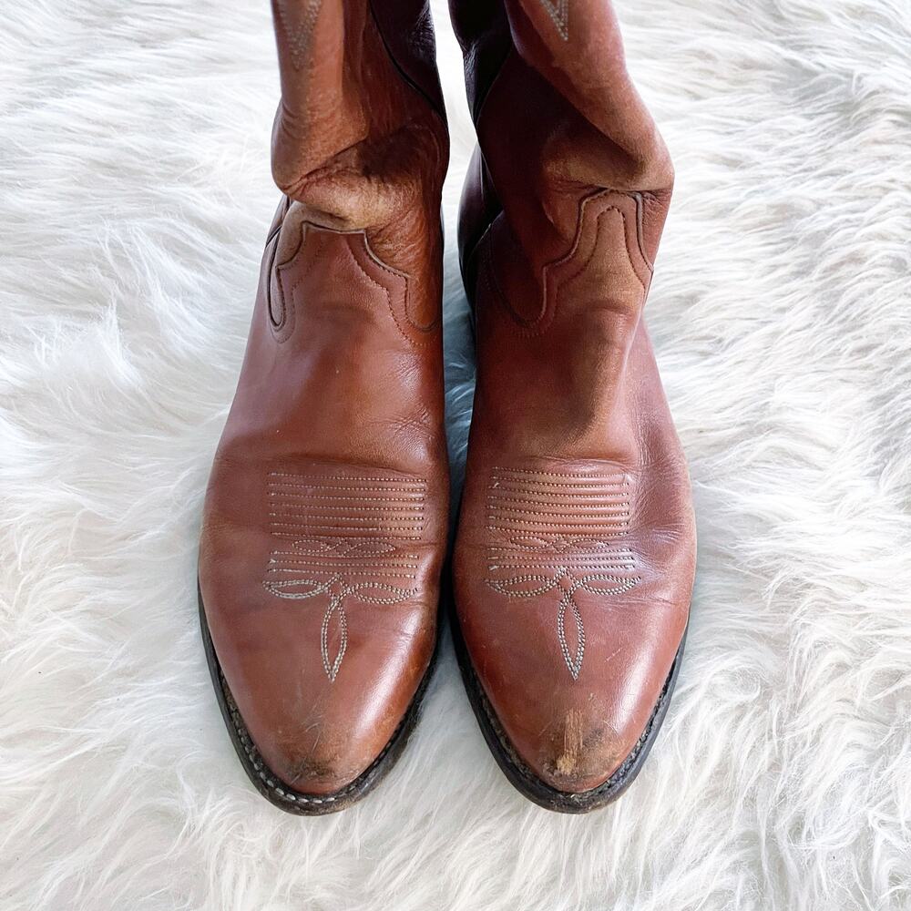 Tony Lama Cognac Leather Western Cowboy Boots Men's 9D - Picture 2 of 8